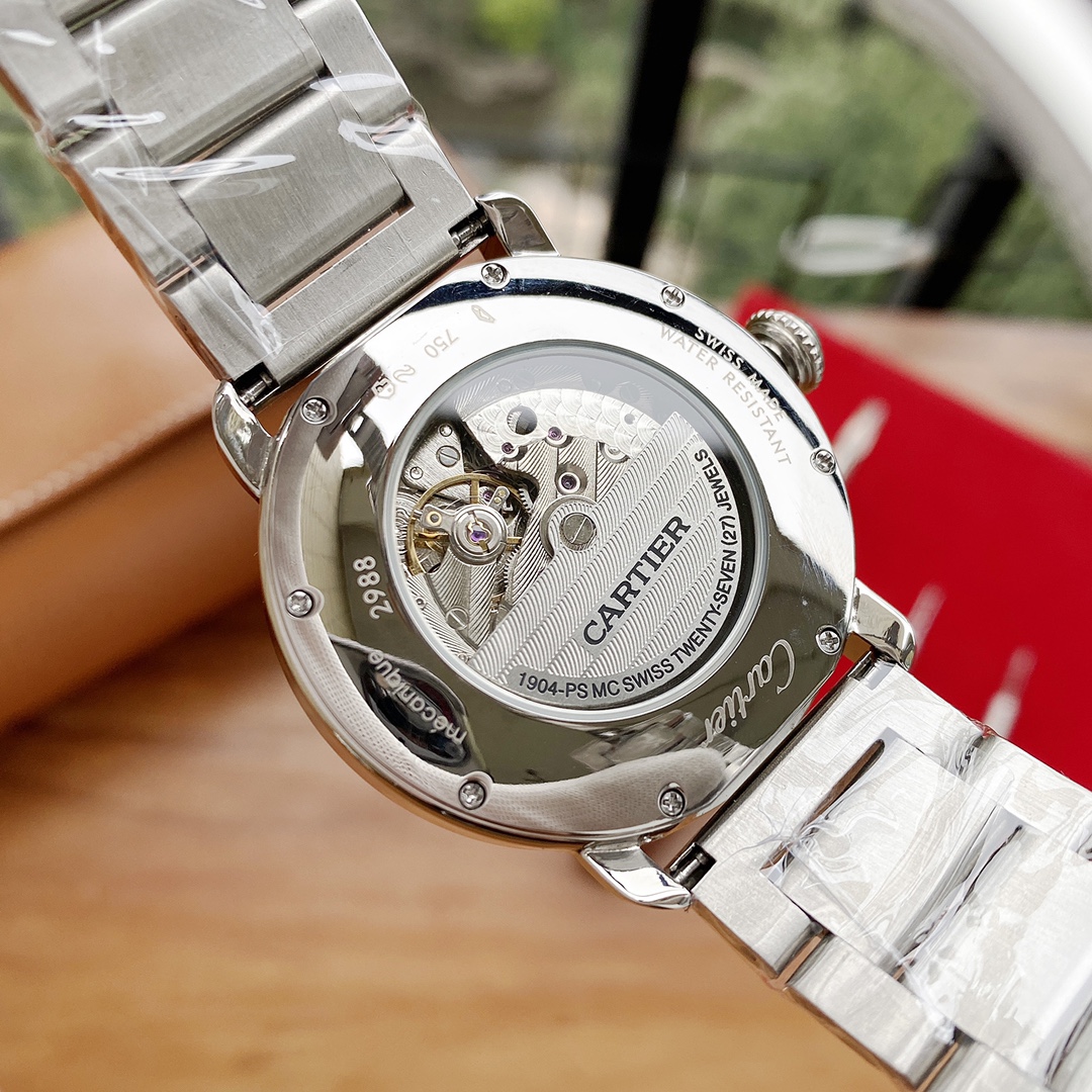 Cartier 男士腕表 - 全自動機械、316L精鋼、真皮表帶