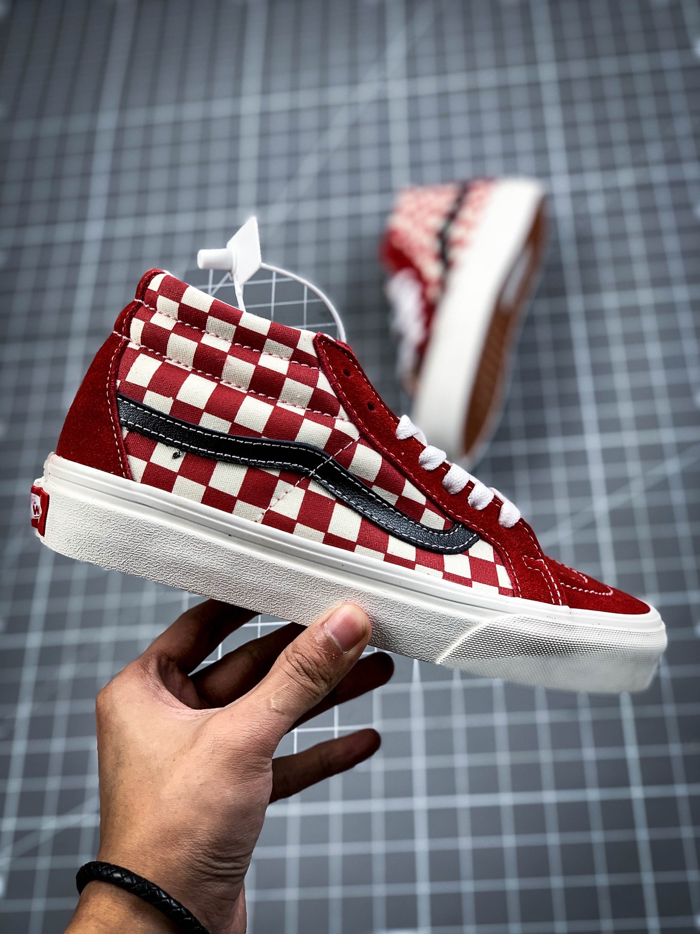 160  Vans Sk8-Hi Vlt Lx 大格子棋盘格皮面拼接高帮板鞋 VN0A4U3C2P9