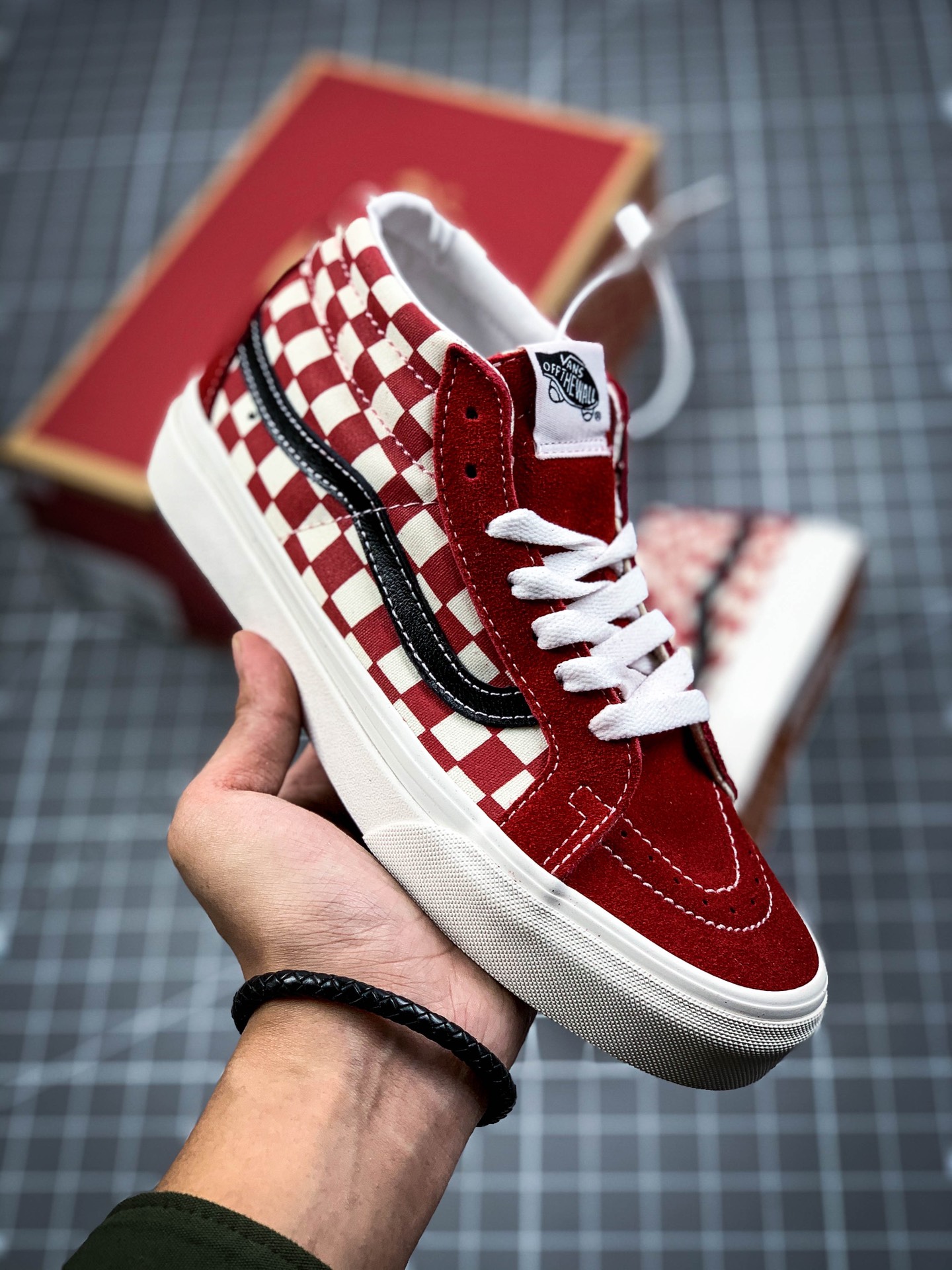 160  Vans Sk8-Hi Vlt Lx 大格子棋盘格皮面拼接高帮板鞋 VN0A4U3C2P9