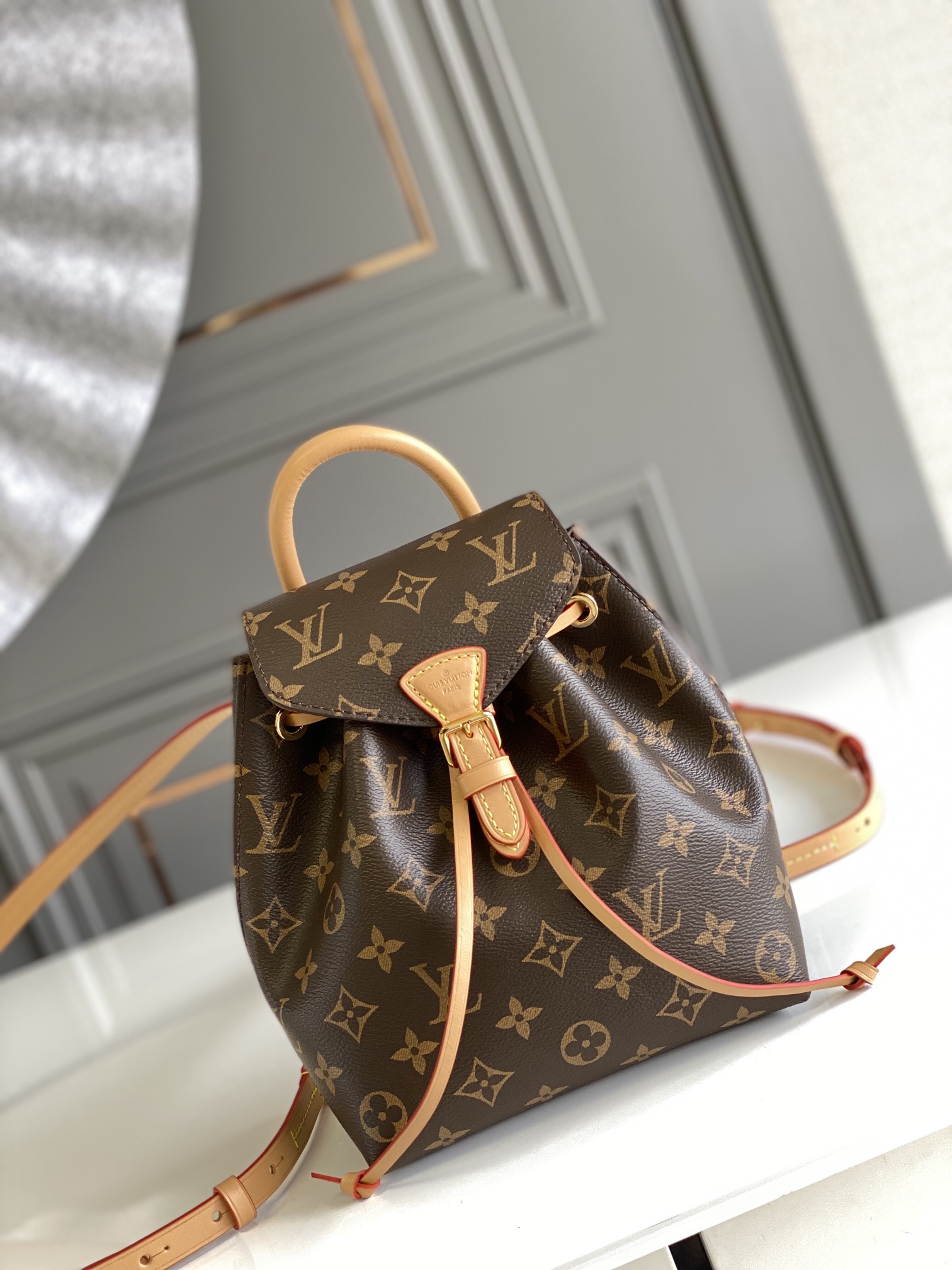 Louis Vuitton LV Montsouris Bags Backpack Monogram Canvas Calfskin Cowhide Fabric Winter Collection Mini M45502