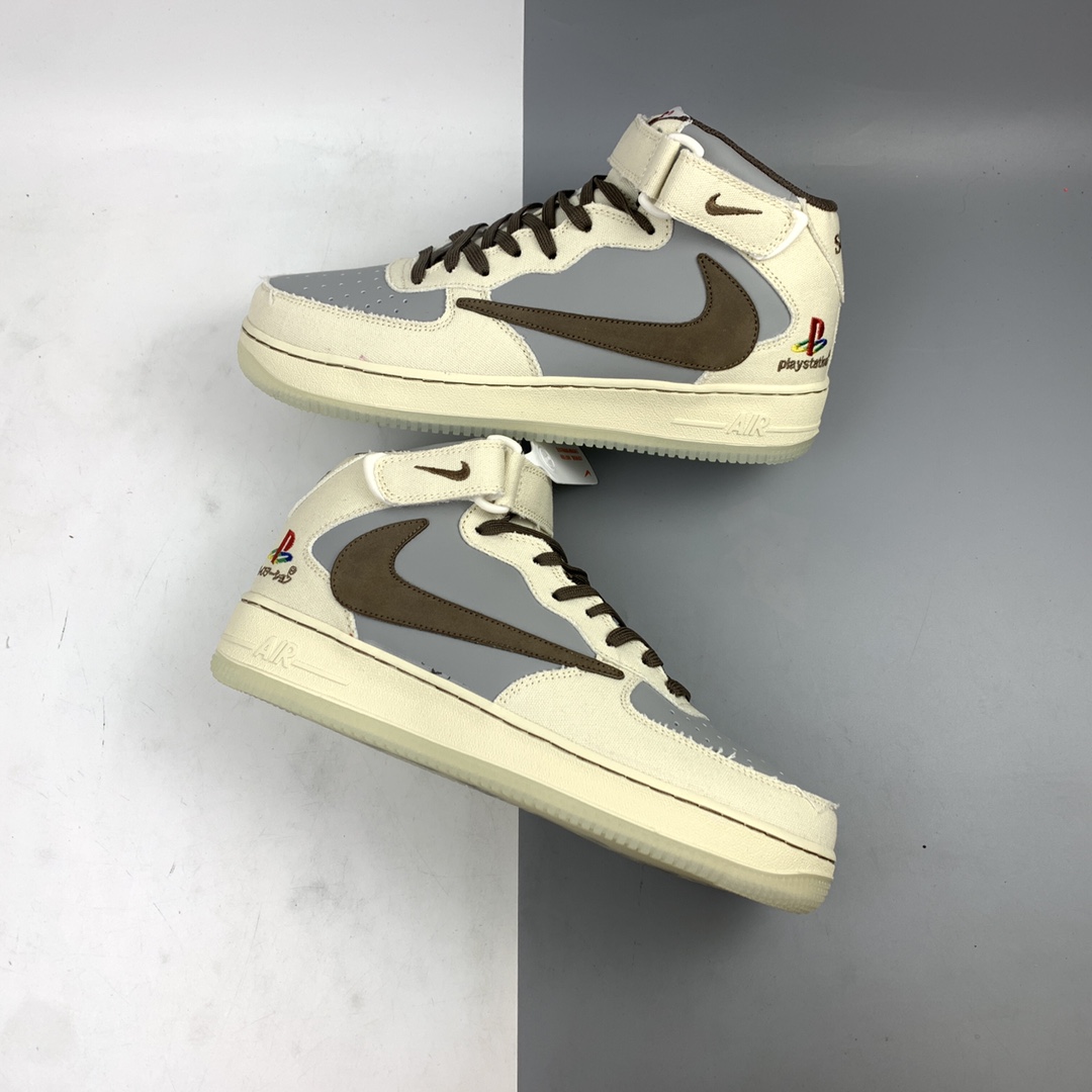 300  Travis Scott x Playstation x Nk  Air Force 1 Mid 倒勾夜光 空军一号中帮百搭休闲运动板鞋 BQ5828-202