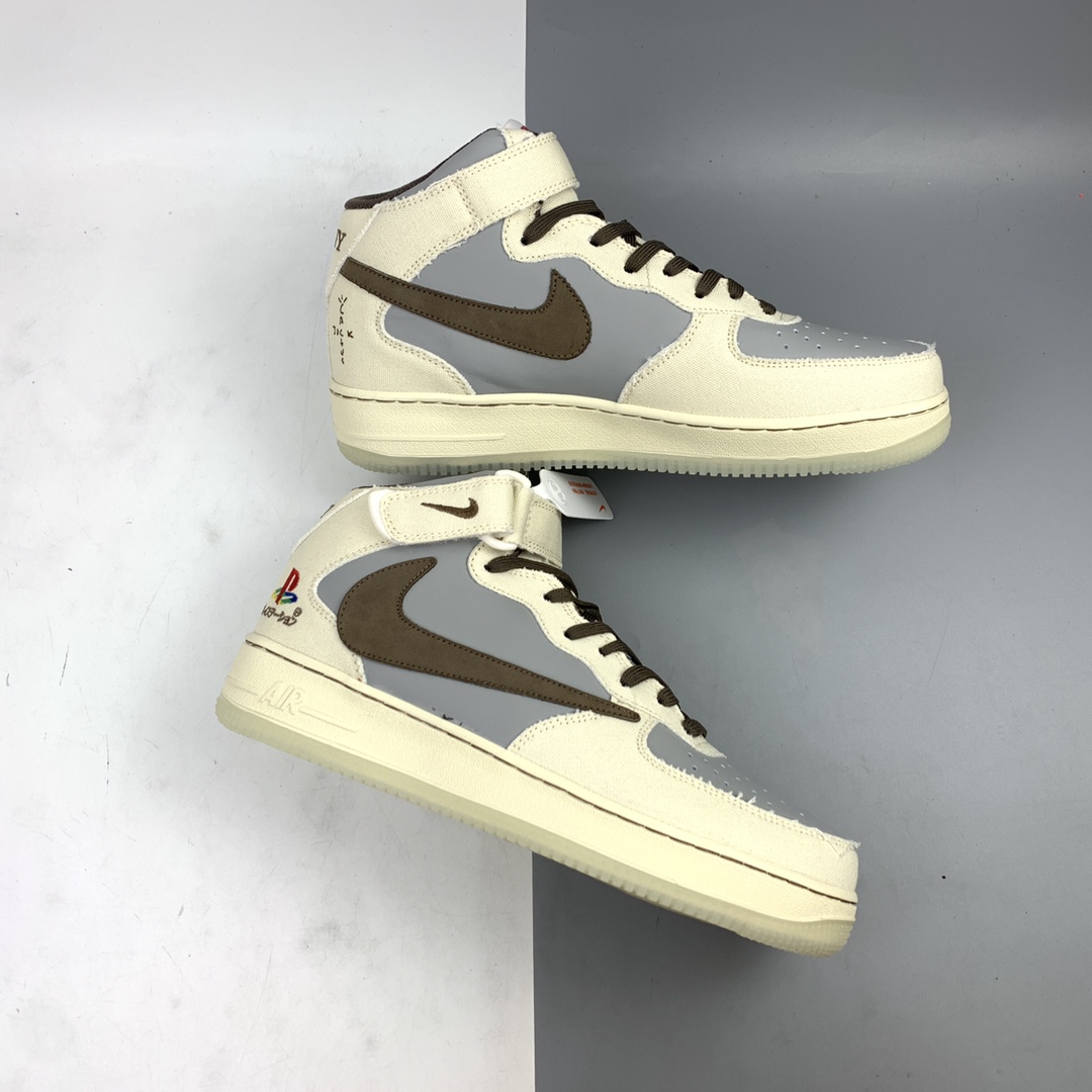 300  Travis Scott x Playstation x Nk  Air Force 1 Mid 倒勾夜光 空军一号中帮百搭休闲运动板鞋 BQ5828-202