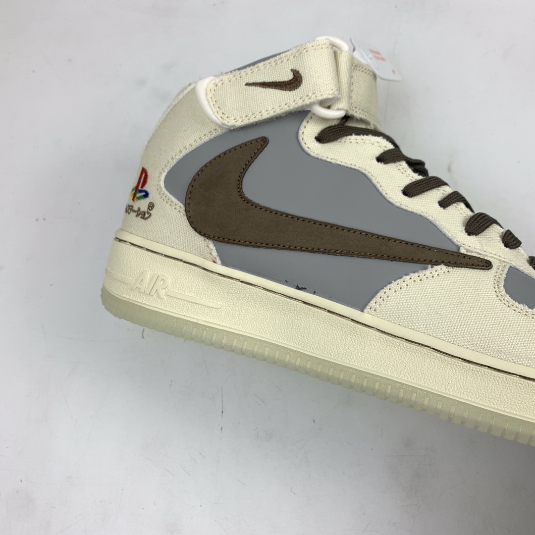 300  Travis Scott x Playstation x Nk  Air Force 1 Mid 倒勾夜光 空军一号中帮百搭休闲运动板鞋 BQ5828-202