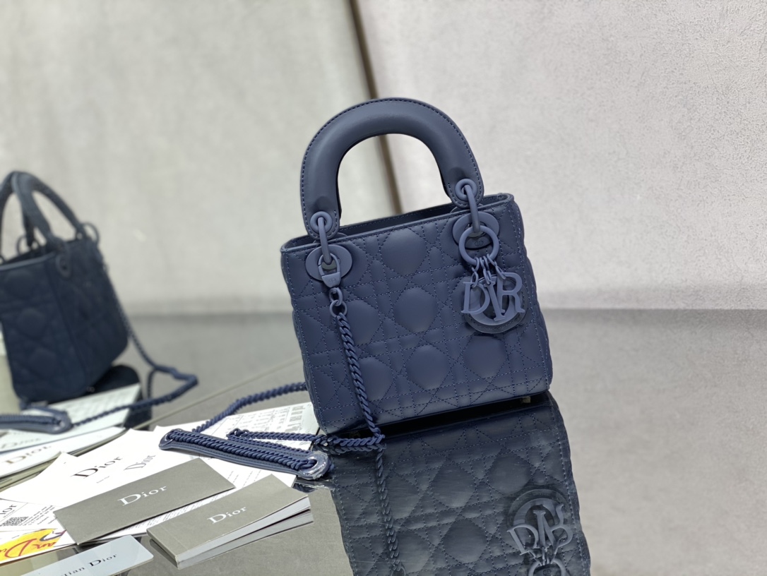 Dior Lady Handbags Crossbody & Shoulder Bags Blue Dark Frosted Sheepskin Casual