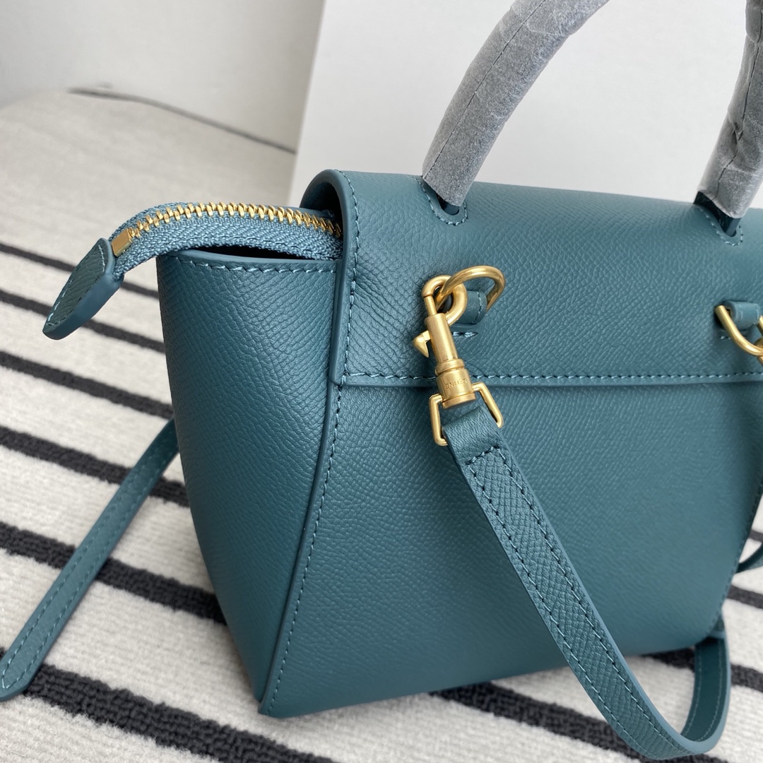 Belf PICO普鲁士蓝掌纹，迷你粒面小牛皮手袋，尺寸21 X 16 X 8厘米，牛皮革，衬里 : 牛