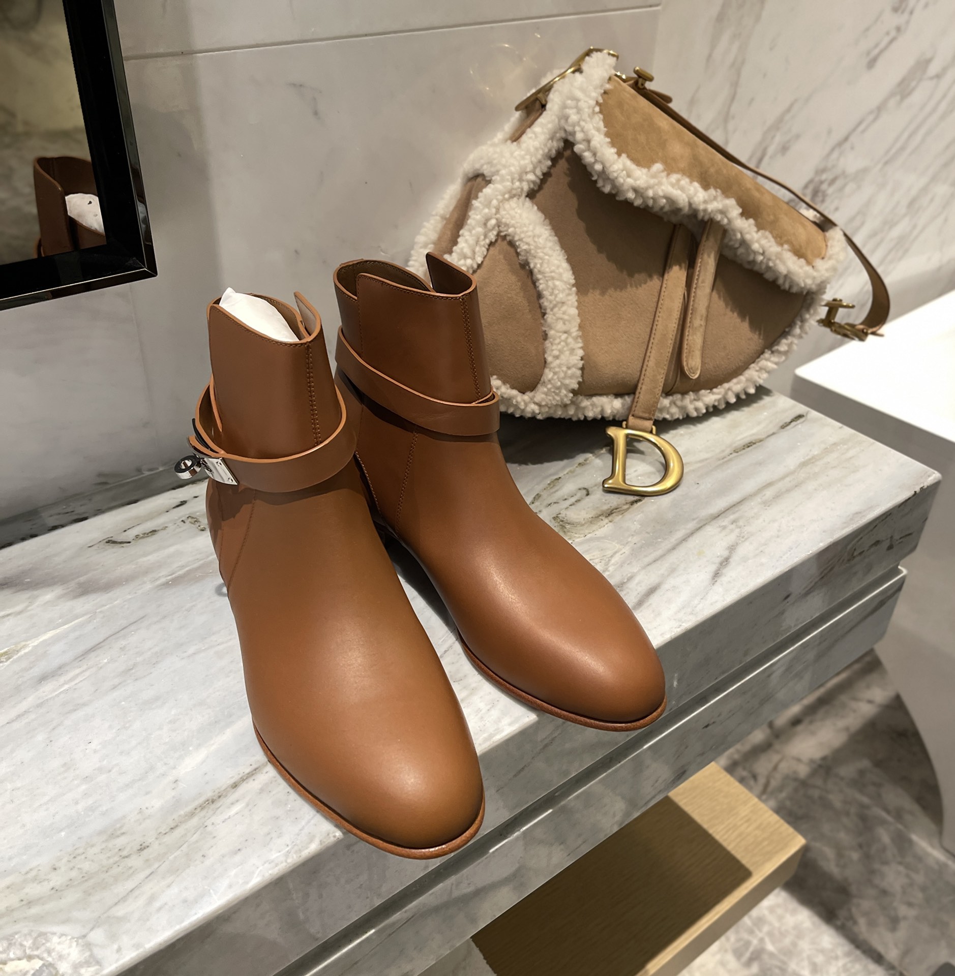 Wholesale Designer Shop
 Hermes Kelly Short Boots Calfskin Cowhide Fashion