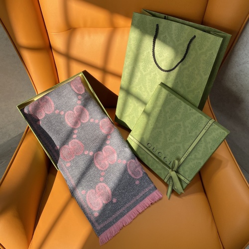 Gucci Jacquard Wool Scarf with GG Motif, Pink and Gray, 195 x 45 cm 1 Gucci Jacquard Wool Scarf with GG Motif, Pink and Gray, 195 x 45 cm