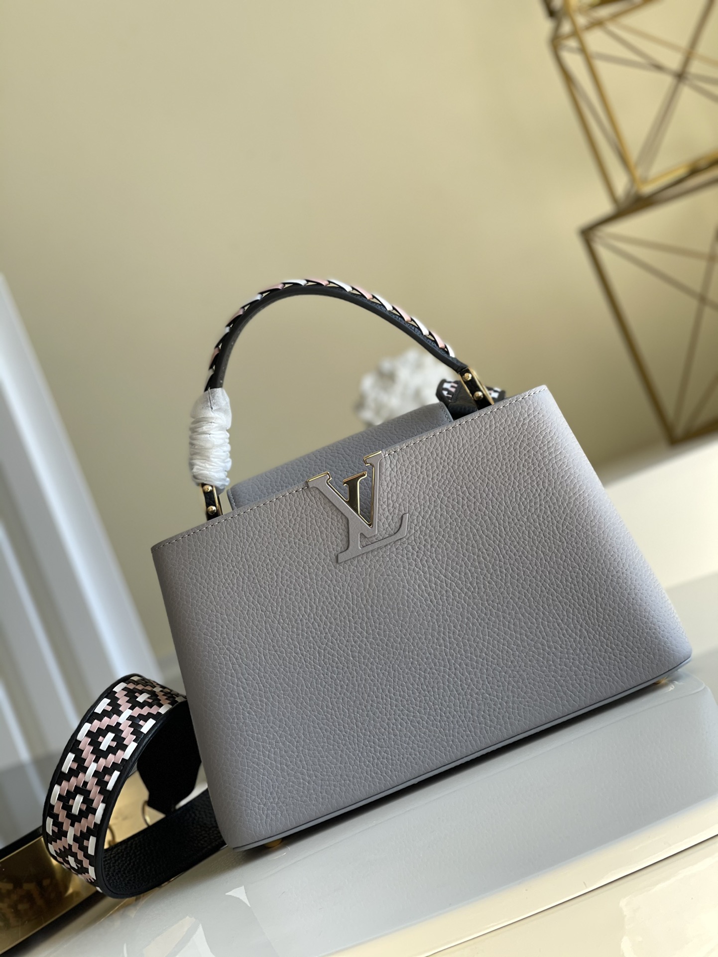 Louis Vuitton LV Capucines Bags Handbags Grey Weave Fashion Casual M48865
