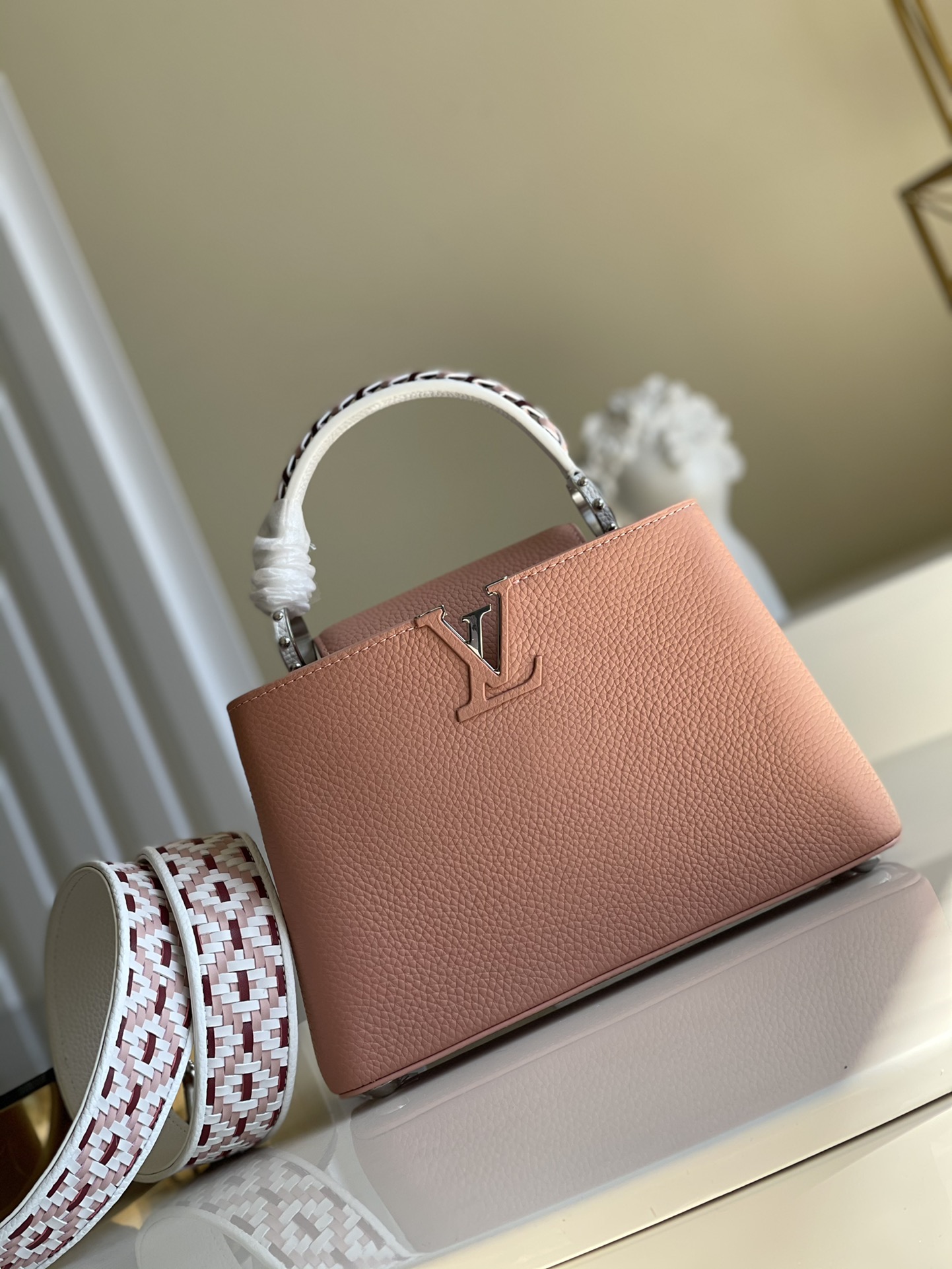 Louis Vuitton LV Capucines Bags Handbags Rose Weave Fashion Casual M48865