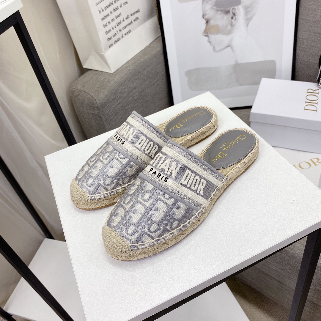 Dior Shoes Espadrilles Embroidery Cotton Hemp Rope Rubber Sheepskin Spring Collection Vintage
