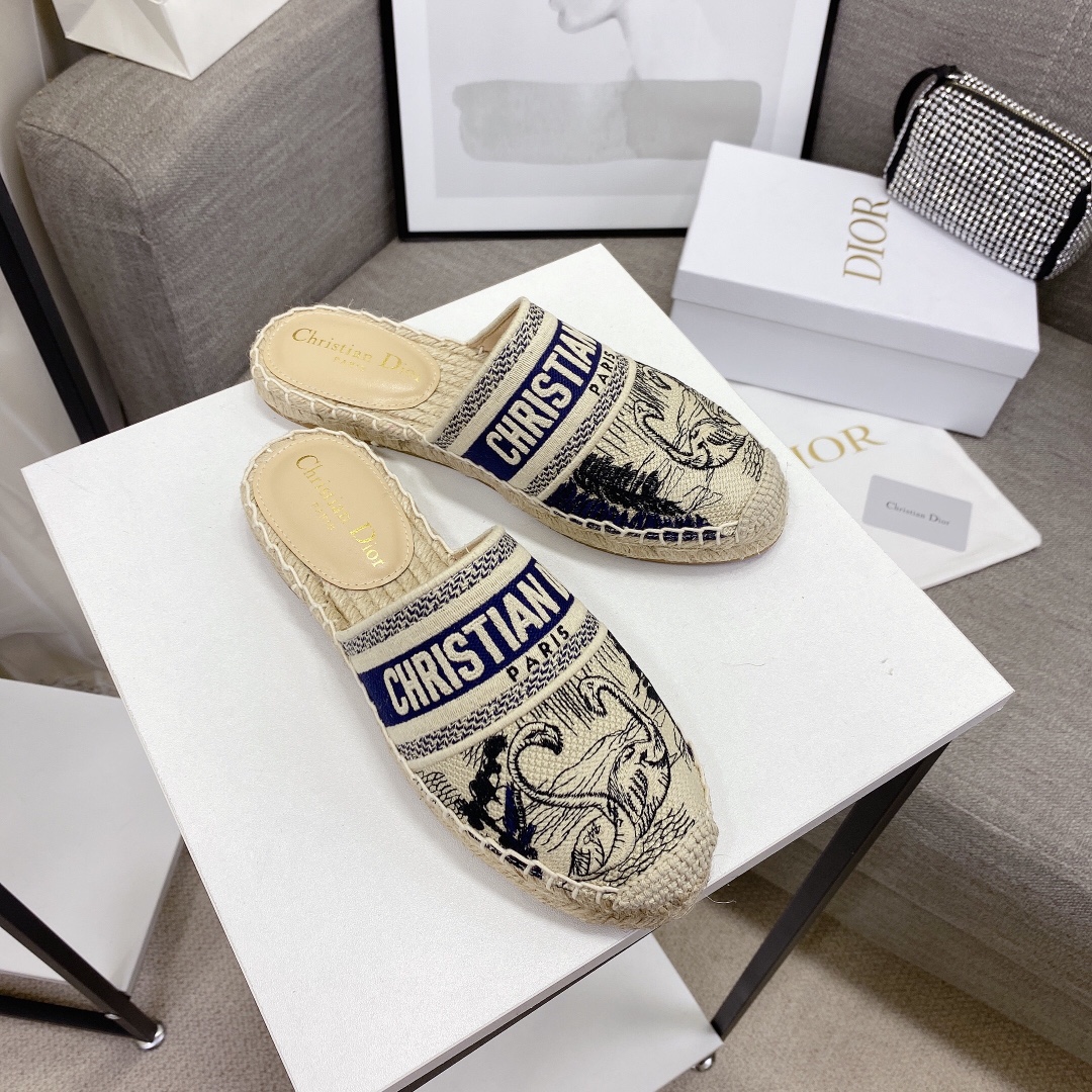 Dior Cheap
 Shoes Espadrilles Embroidery Cotton Hemp Rope Rubber Sheepskin Spring Collection Vintage