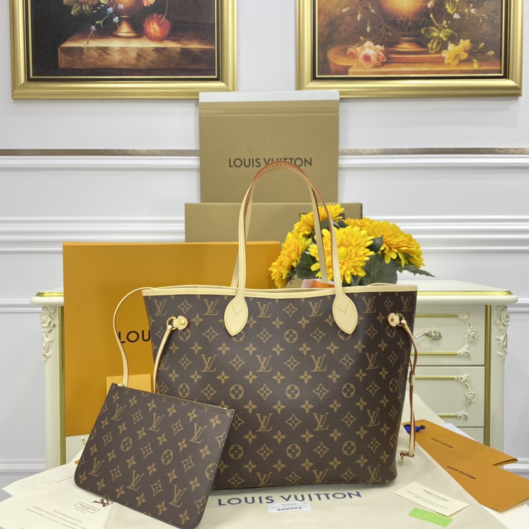 Louis Vuitton LV Neverfull Bags Handbags Apricot Color Coffee Canvas Fabric Vintage M40995