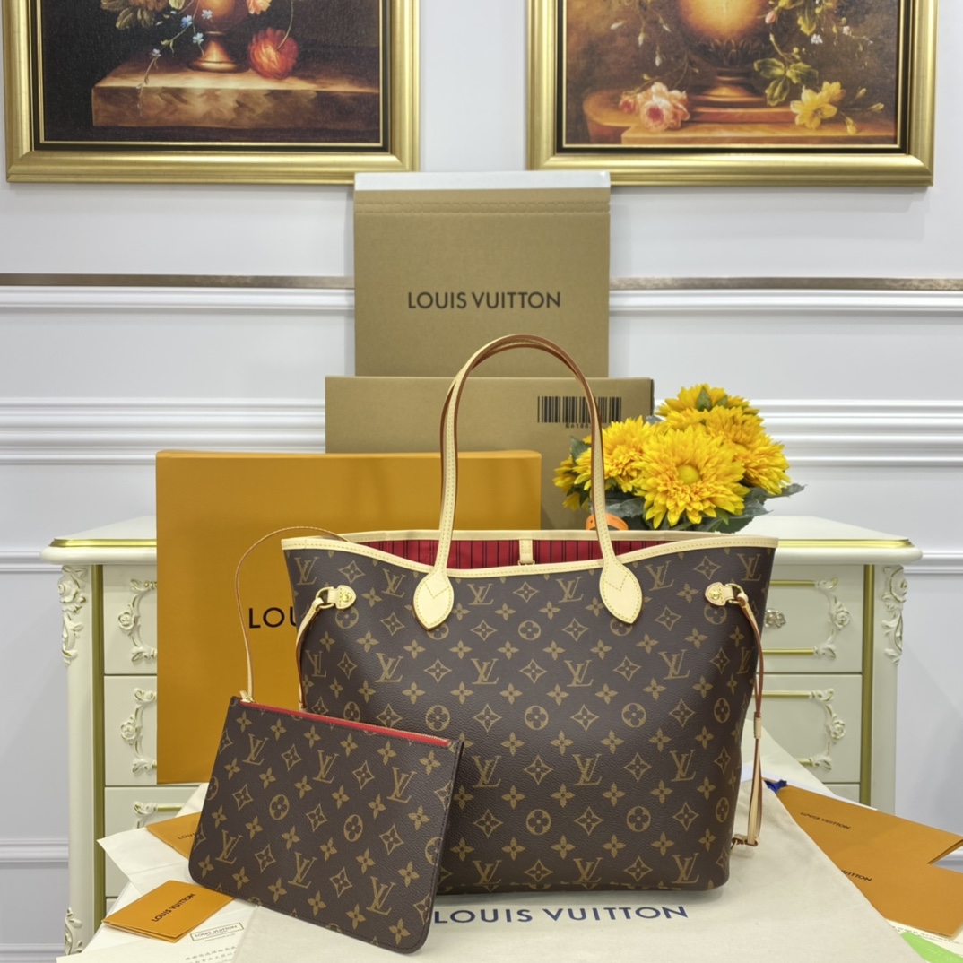 Louis Vuitton LV Neverfull Bags Handbags Red Canvas Fabric Vintage M41177