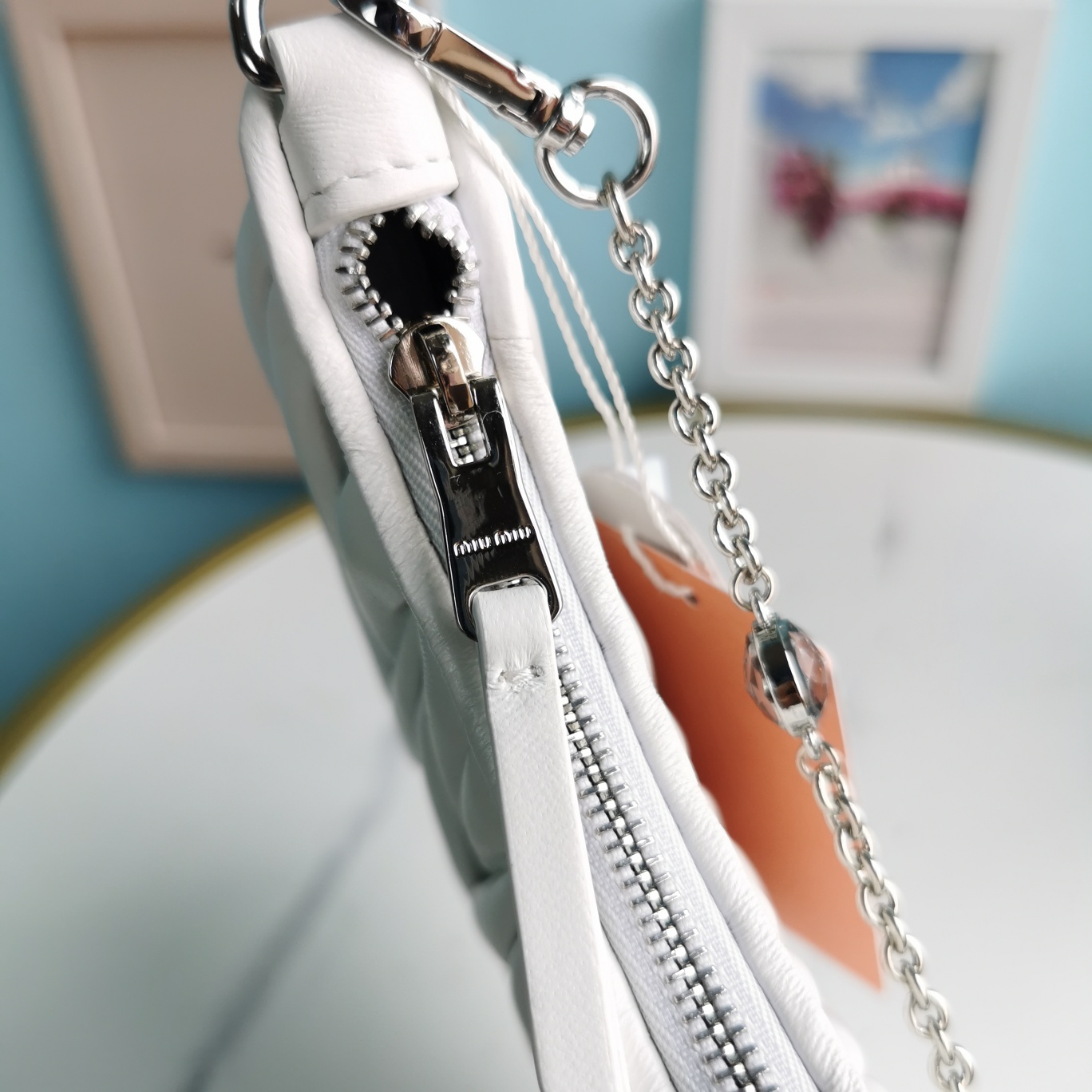 MIUMIU缪缪Cloquet进口小羊皮半圆腋下钻石链条包5BH189