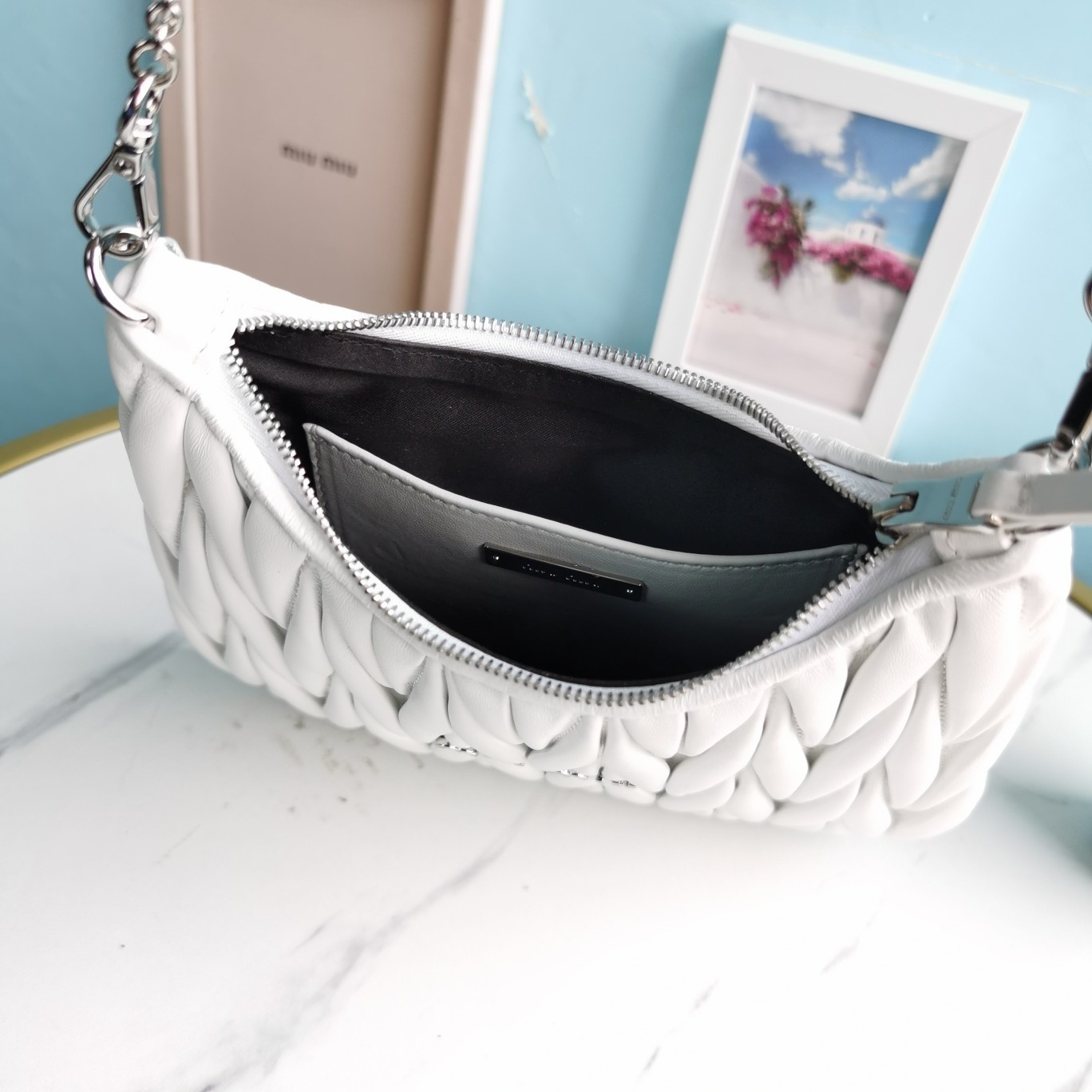 MIUMIU缪缪Cloquet进口小羊皮半圆腋下钻石链条包5BH189