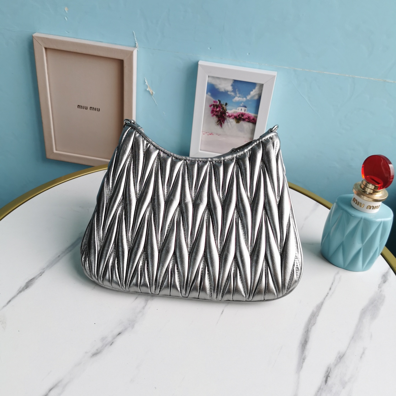 MIUMIU缪缪Cloquet进口小羊皮半圆腋下钻石链条包5BH189