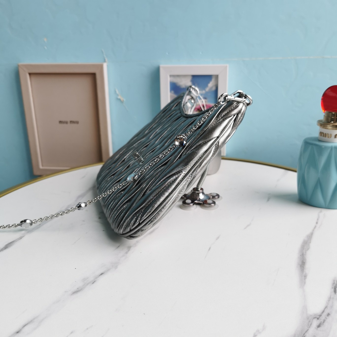 MIUMIU缪缪Cloquet进口小羊皮半圆腋下钻石链条包5BH189