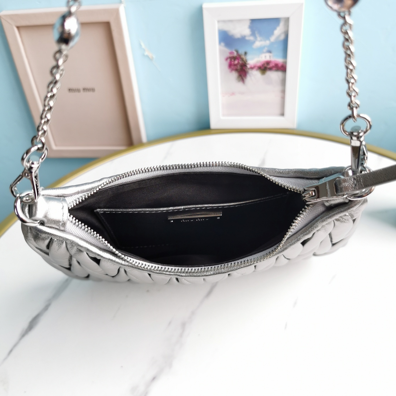 MIUMIU缪缪Cloquet进口小羊皮半圆腋下钻石链条包5BH189