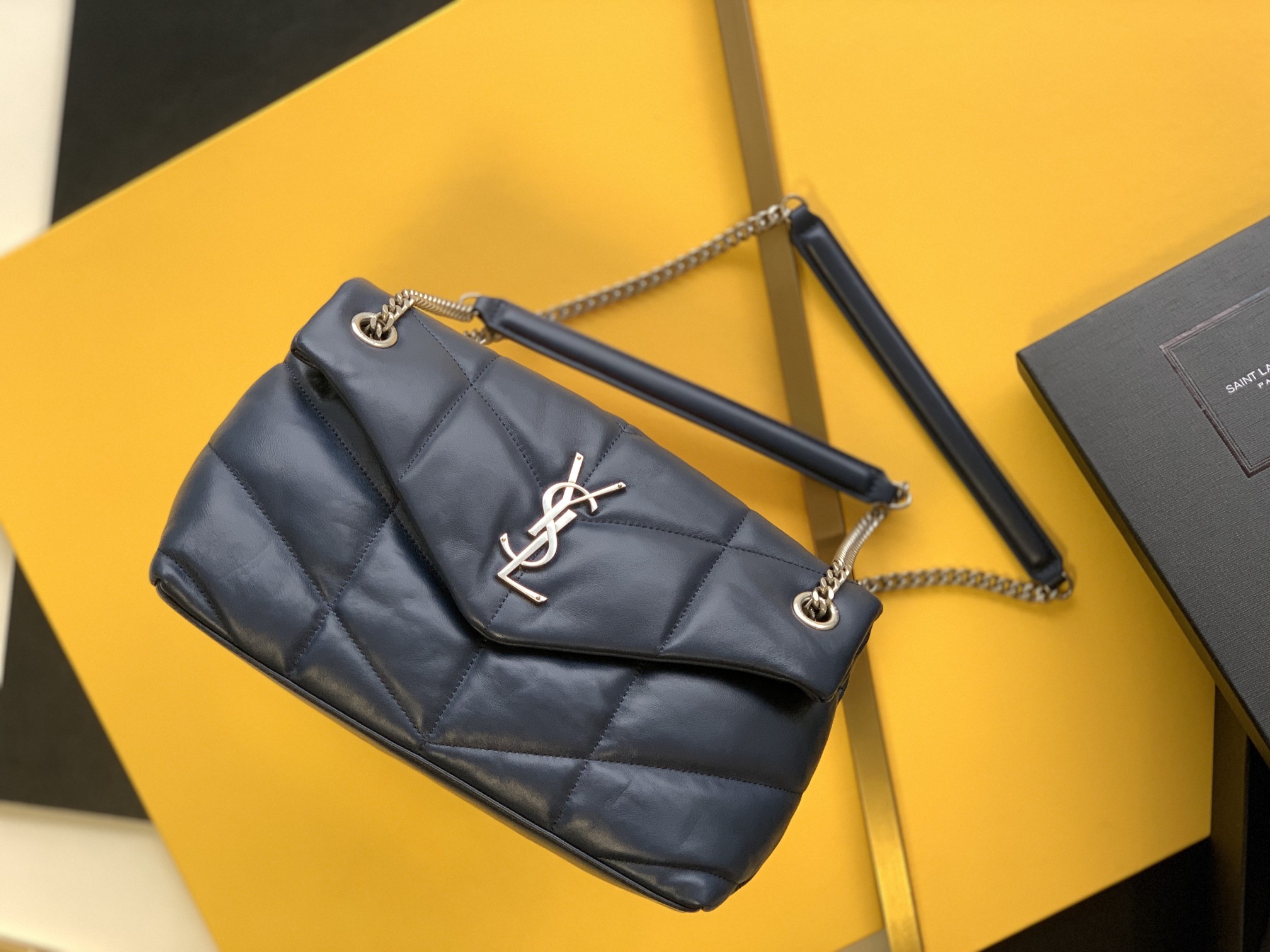 LOULOU PUFFER Quilted Lambskin Bag Silver Hardware Chain Bag
