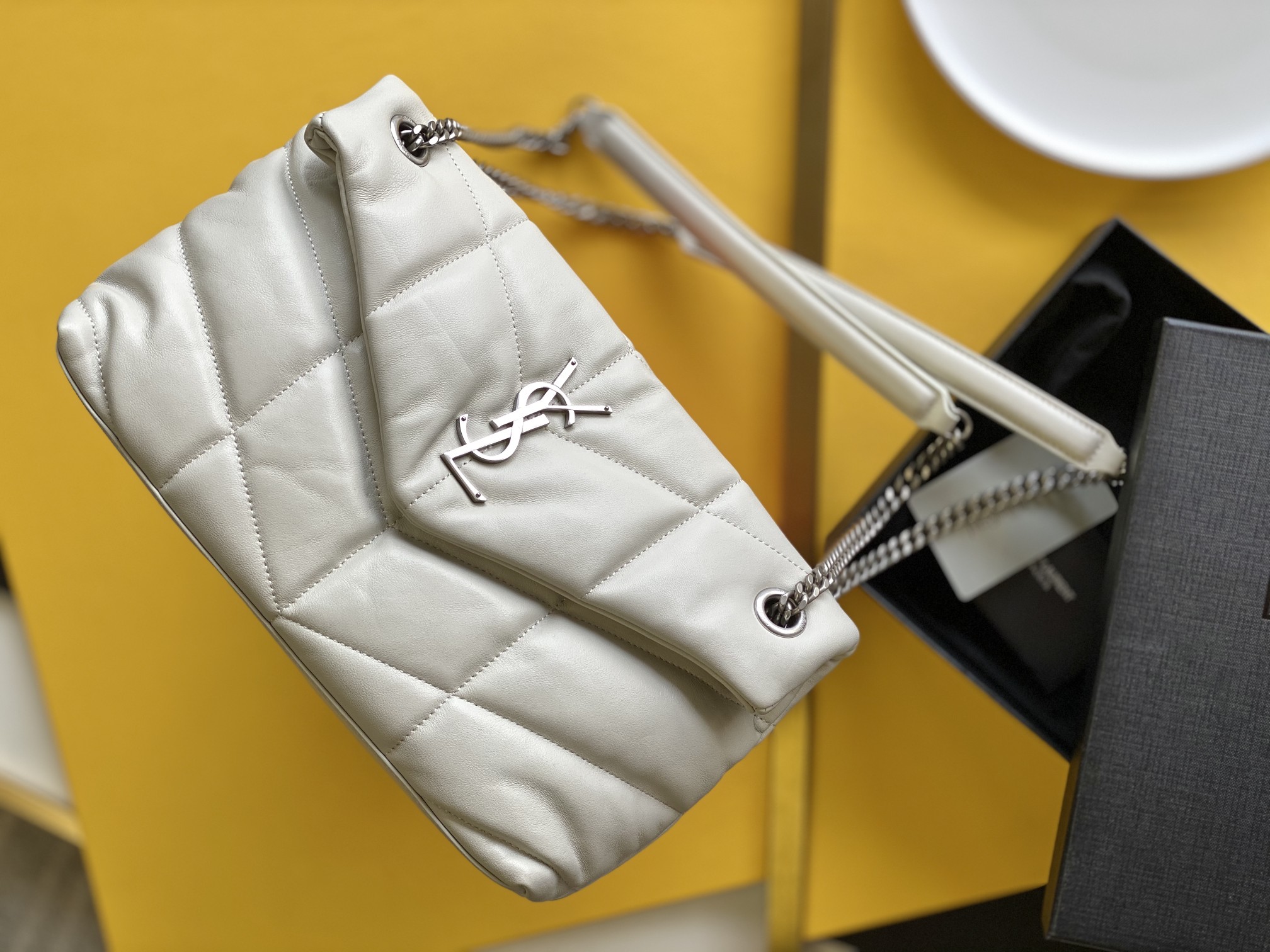 LOULOU PUFFER quilted lambskin bag with silver-tone metal chain