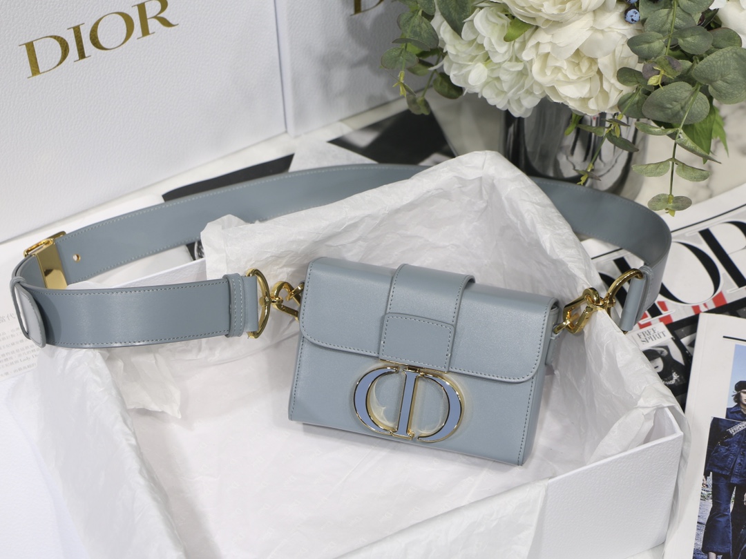 Dior Mini Box эмалевая пряжка серо-голубой гладкая кожа сумка с клапаном