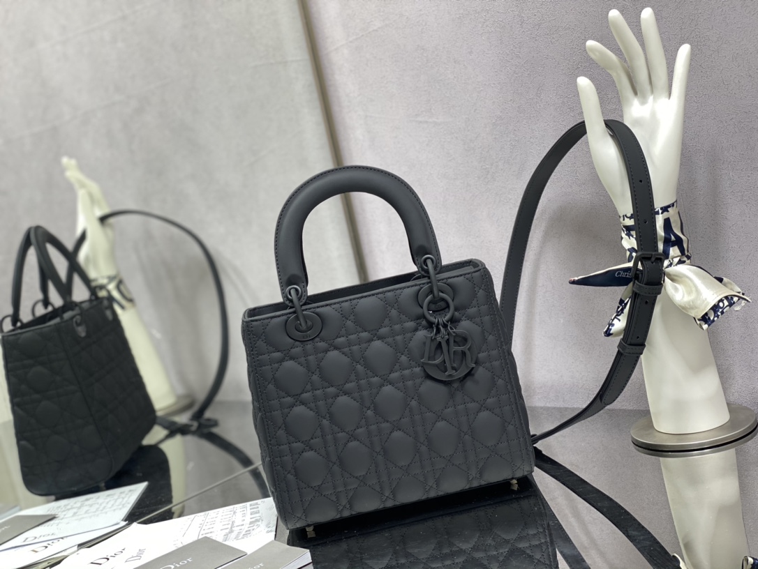 Dior Lady Handbags Crossbody & Shoulder Bags Black Frosted Sheepskin Casual