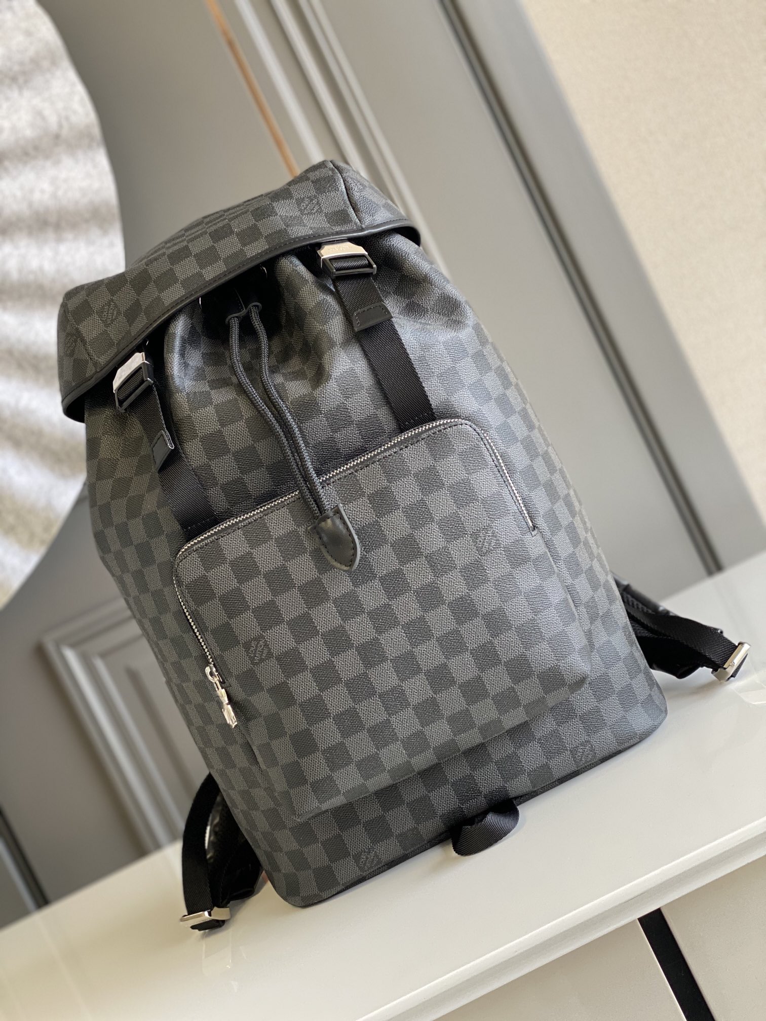 Louis Vuitton Bags Backpack Silver Damier Graphite Canvas Cowhide Fabric Sweatpants