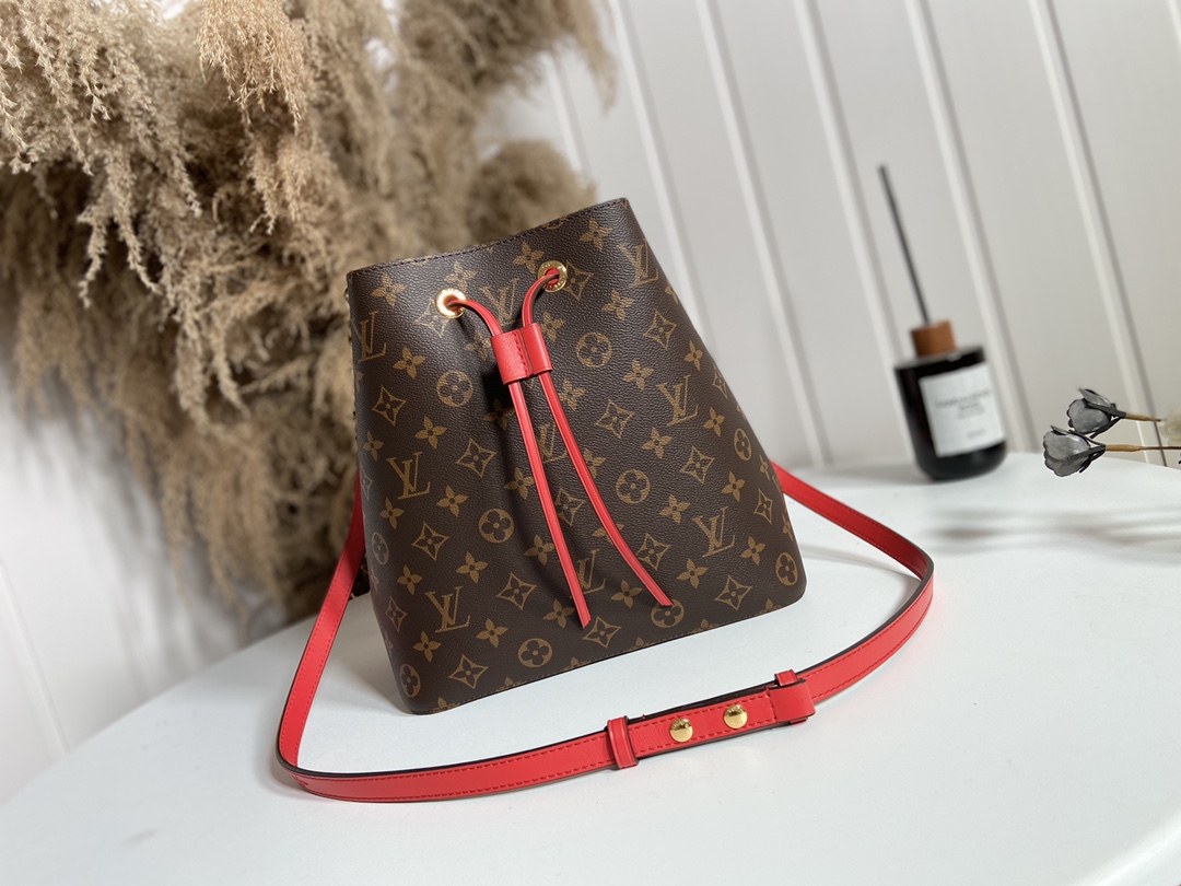 Louis Vuitton LV NeoNoe Designer
 Handbags Bucket Bags Red Monogram Canvas Calfskin Cowhide Spring Collection M44021