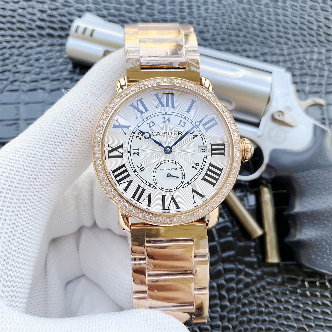 カデイア 男性用2針半自動機械時計 - 高級小牛皮ベルト