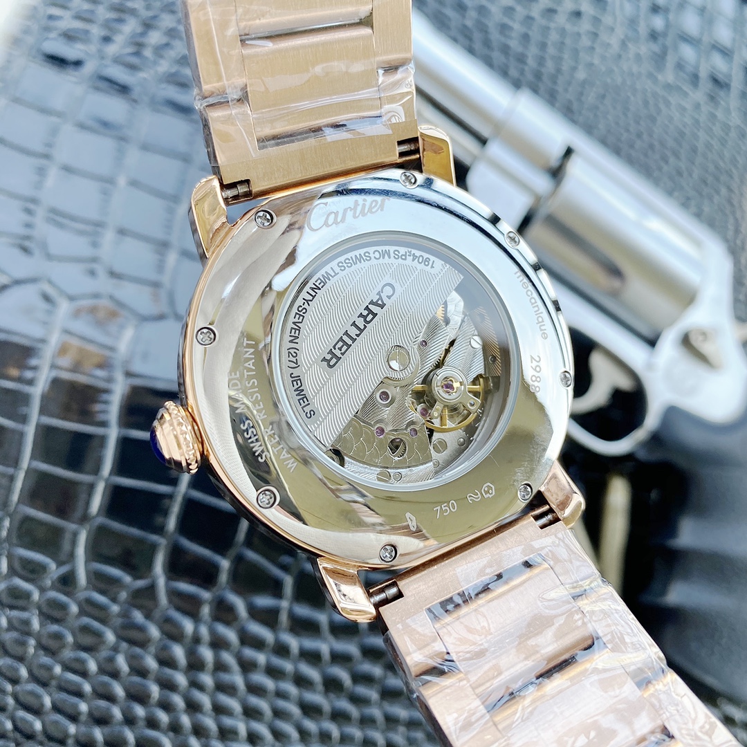 カデイア 男性用2針半自動機械時計 - 高級小牛皮ベルト