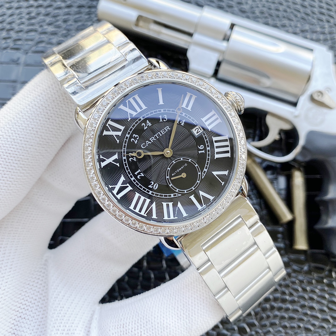 カデイア 男性用2針半自動機械時計 - 高級小牛皮ベルト