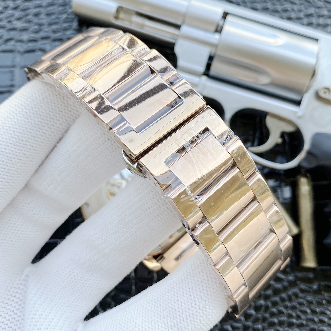 カデイア 男性用2針半自動機械時計 - 高級小牛皮ベルト