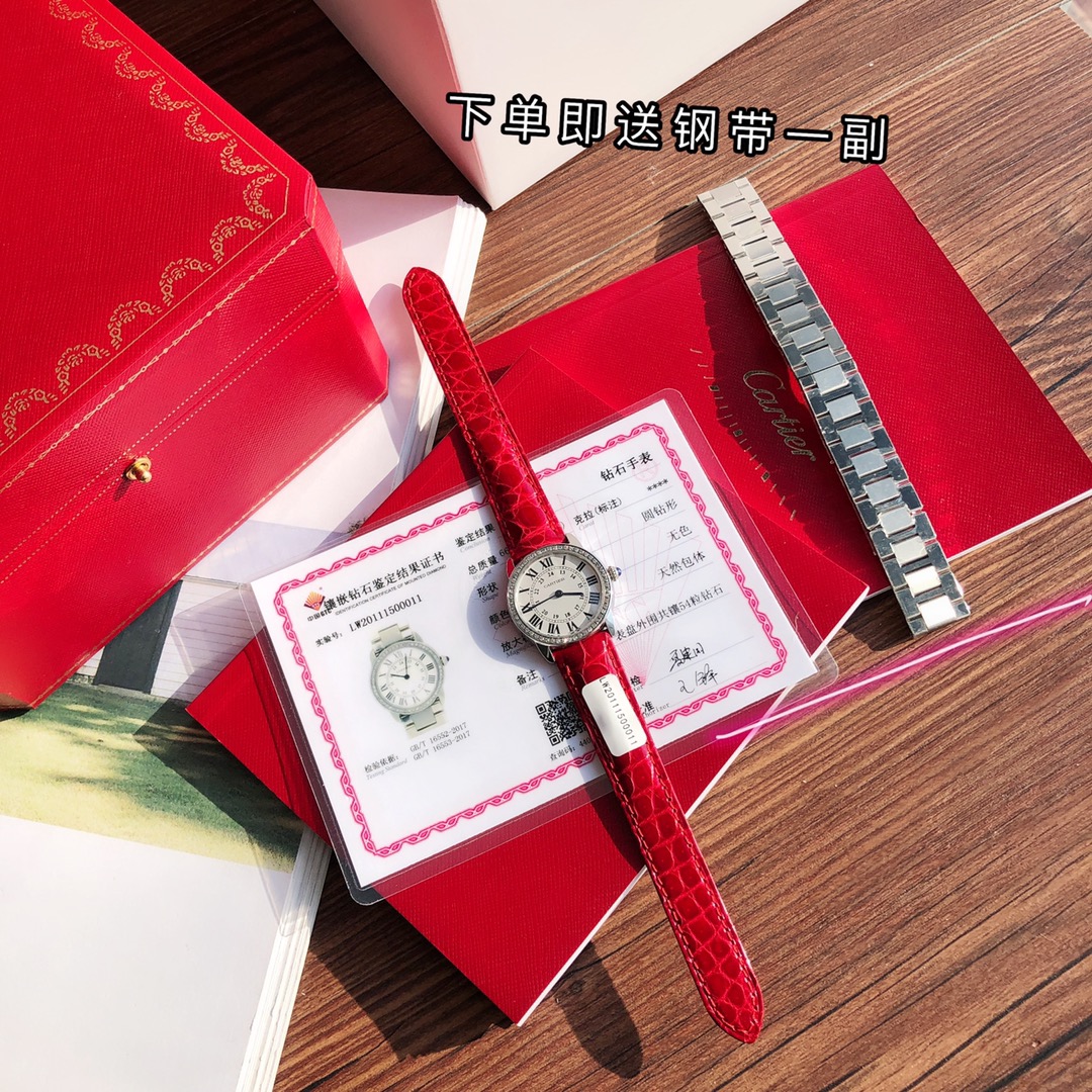 现货 Ronde de cartier(卡地亚伦敦)顶级版本圈口镶嵌54颗vs1.2真钻进口美洲鳄鱼皮
