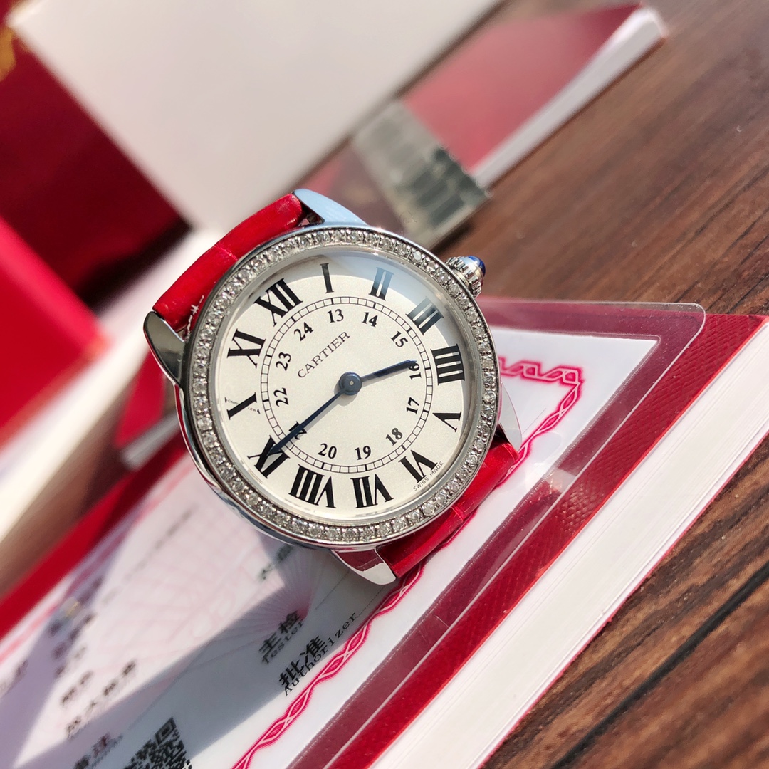 现货 Ronde de cartier(卡地亚伦敦)顶级版本圈口镶嵌54颗vs1.2真钻进口美洲鳄鱼皮