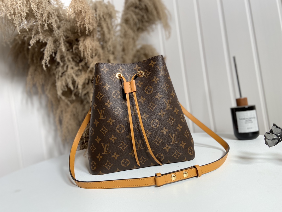 Louis Vuitton LV NeoNoe Handbags Bucket Bags Yellow Monogram Canvas Calfskin Cowhide Spring Collection M43430