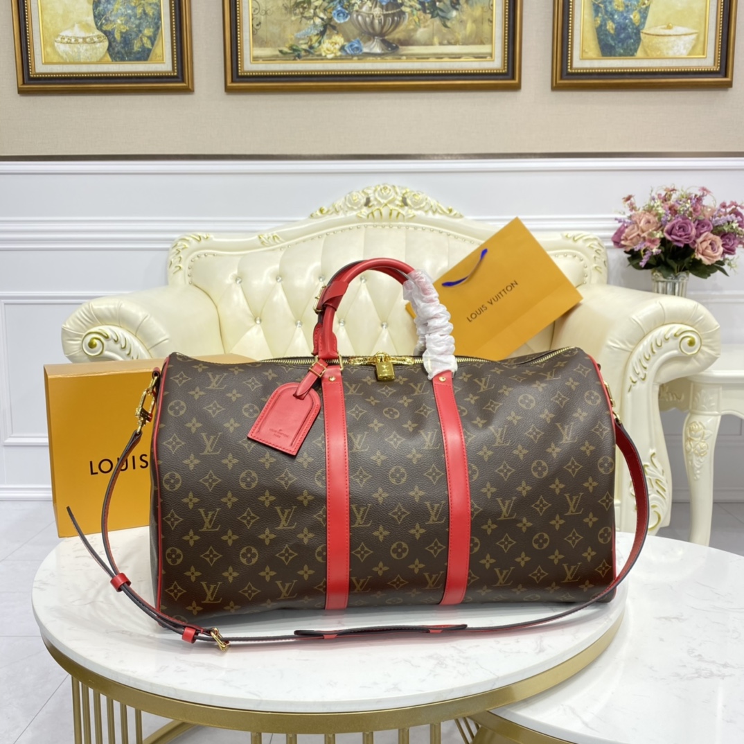 Louis Vuitton LV Keepall Travel Bags Gold Monogram Canvas Cotton Cowhide M44740