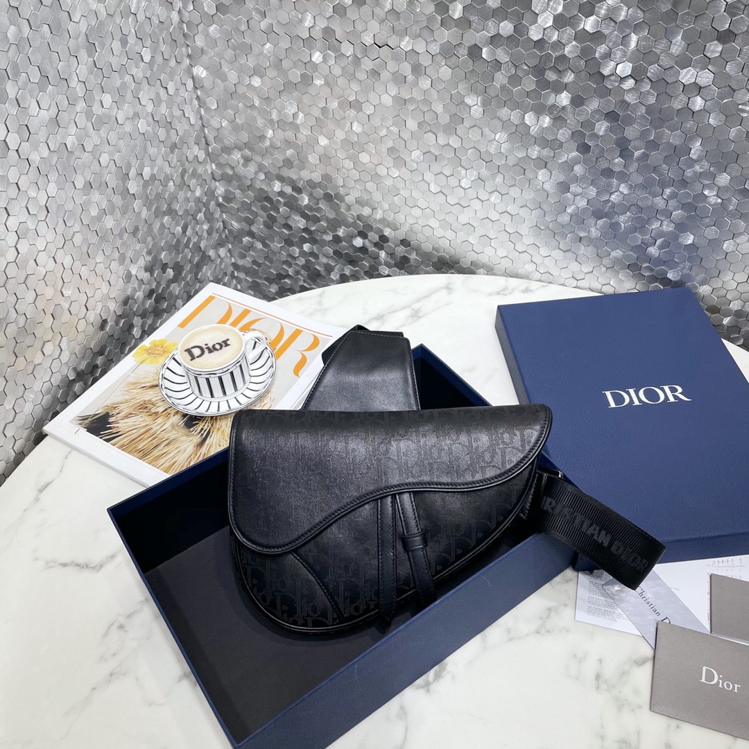 Dior Saddle Bags Black Openwork Cowhide Oblique
