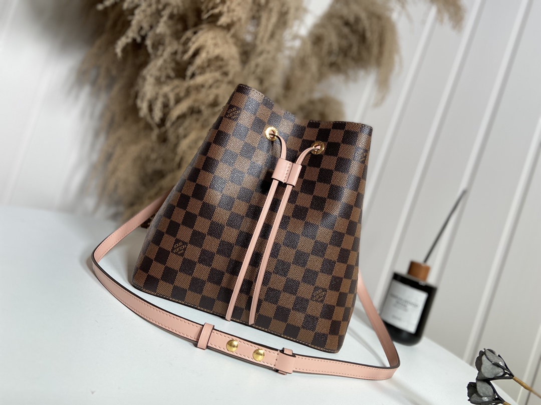 Louis Vuitton LV NeoNoe Bucket Bags Burgundy Pink Red Yellow Monogram Canvas Calfskin Cowhide Spring Collection N44022