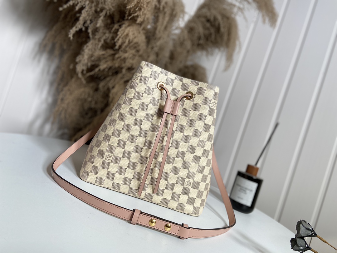 Louis Vuitton LV NeoNoe Bags Handbags Pink White Yellow Damier Azur Canvas Summer Collection M44022