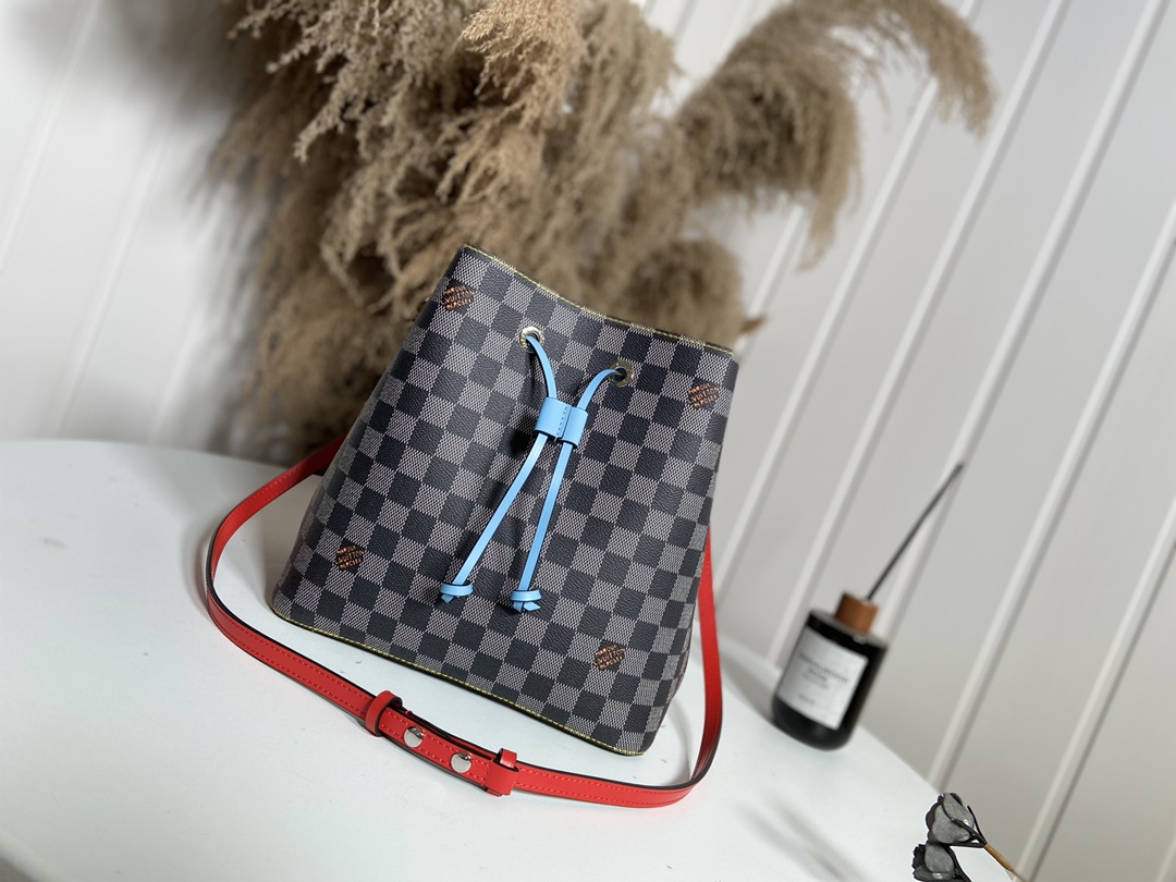 Louis Vuitton LV NeoNoe Handbags Bucket Bags Black Grid Lattice Canvas N40229