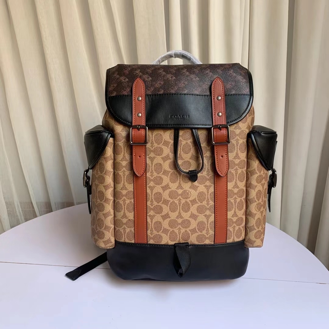 Coach coach c1059 新款男士马车图案印花涂层HUDSON翻盖双肩包 马车图案拼头层牛皮背包