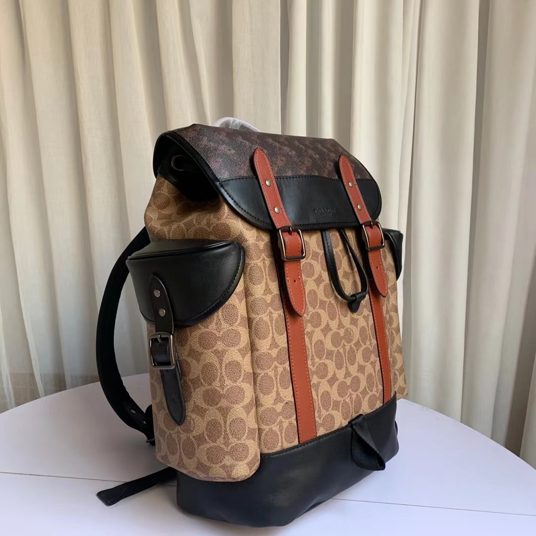 Coach coach c1059 新款男士马车图案印花涂层HUDSON翻盖双肩包 马车图案拼头层牛皮背包