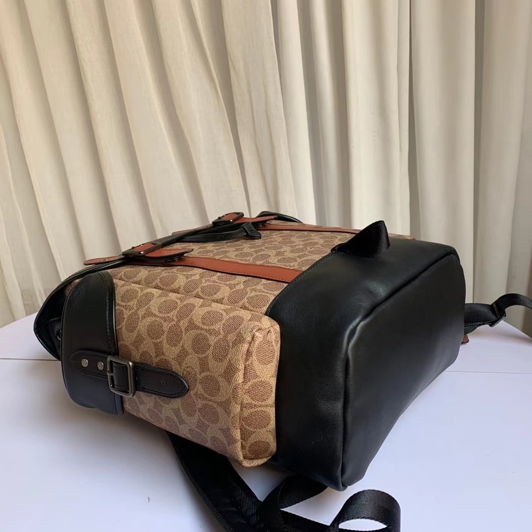 Coach coach c1059 新款男士马车图案印花涂层HUDSON翻盖双肩包 马车图案拼头层牛皮背包