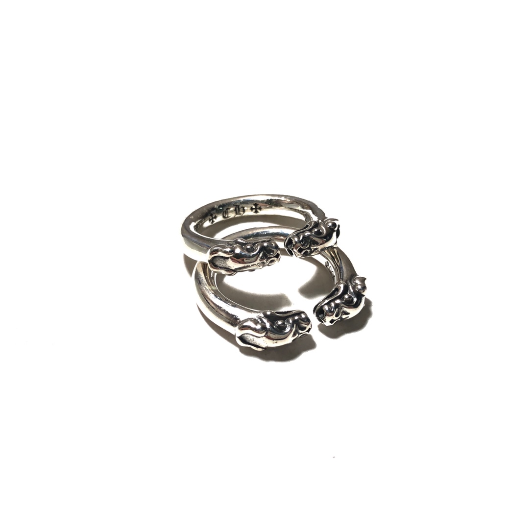 Chrome Hearts 𝐂𝐡𝐫𝐨𝐦𝐞 𝐡𝐞𝐚𝐫𝐭𝐬 克罗心双龙头狗头戒指