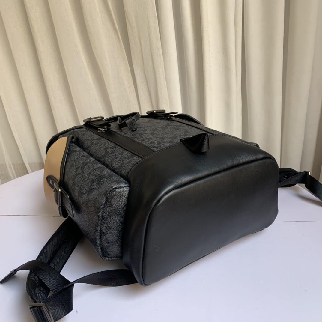 Coach coach c1059 新款男士马车图案印花涂层HUDSON翻盖双肩包 马车图案拼头层牛皮背包