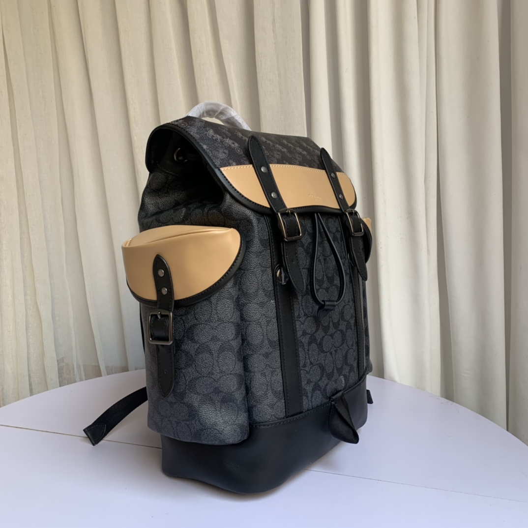 Coach coach c1059 新款男士马车图案印花涂层HUDSON翻盖双肩包 马车图案拼头层牛皮背包
