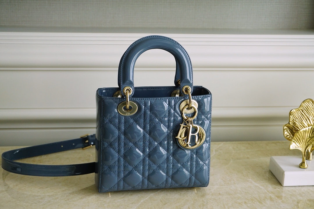 Dior Lady Shop
 Handbags Crossbody & Shoulder Bags Blue Gold Hardware Patent Leather