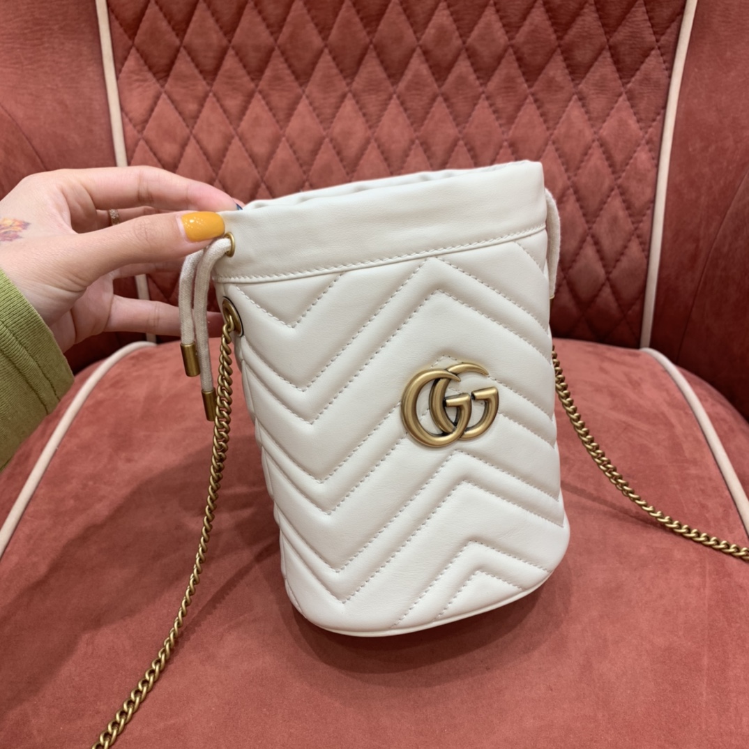 Gucci Marmont Sacos de Balde Branco Colecção Primavera/Verão Mini