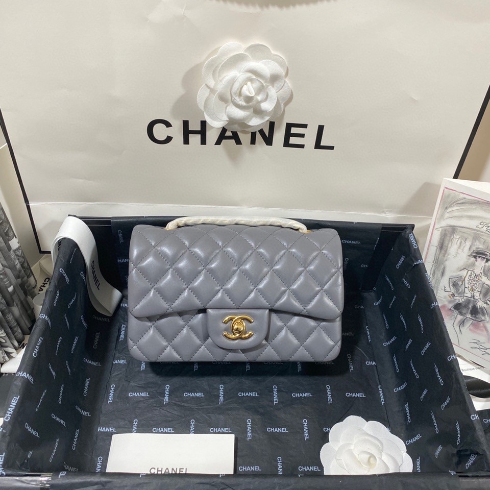 Chanel Classic Flap 1116 Grijze Lamsleren Handtas, 20 cm