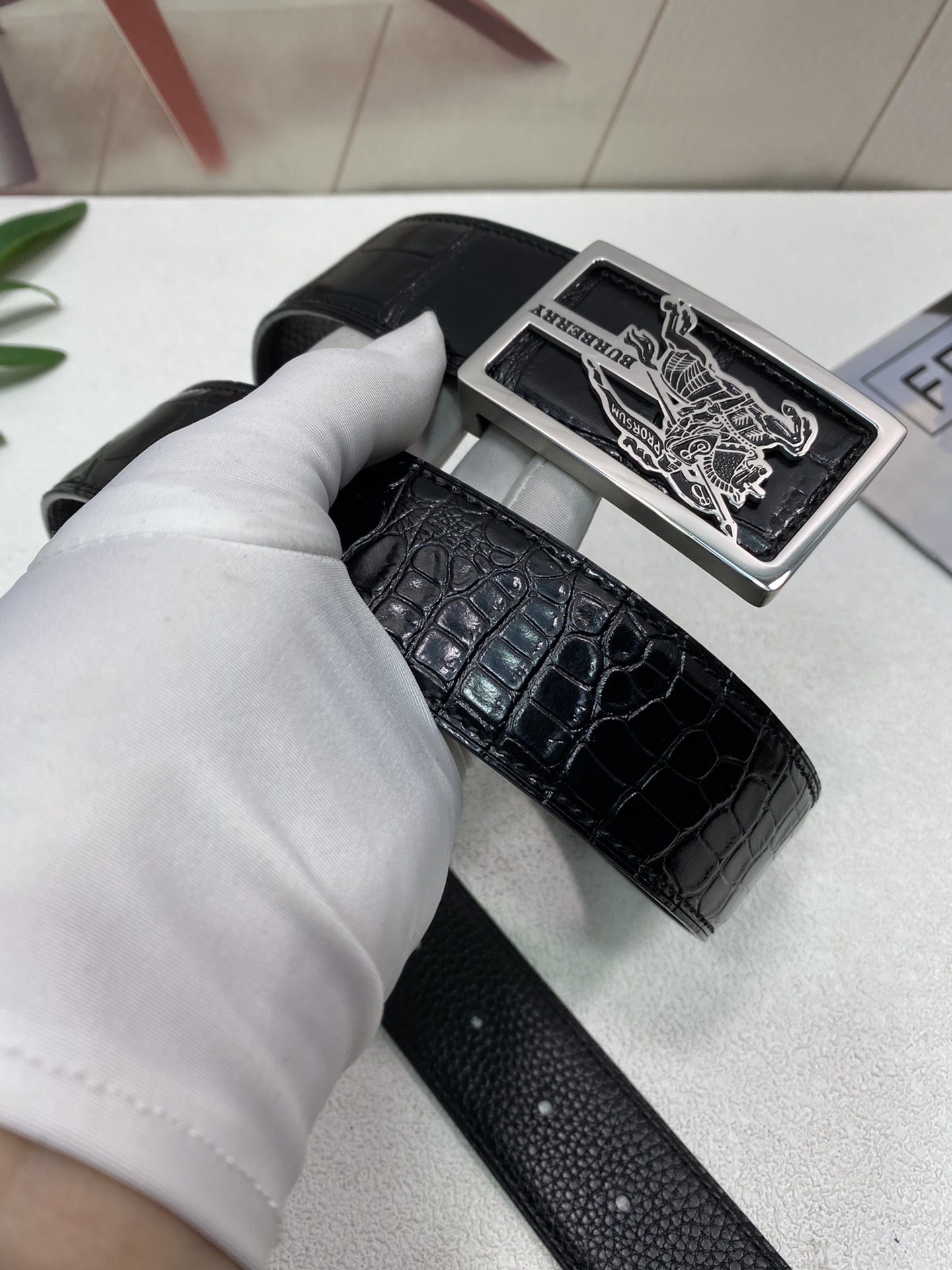 [Burberry Belts]Burberry: Original original first layer cowhide alligator patt